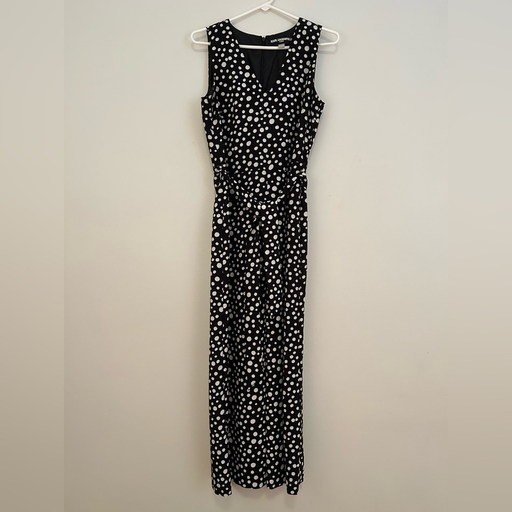Karl Lagerfeld Flowy Lined Polka Dot Jumpsuit